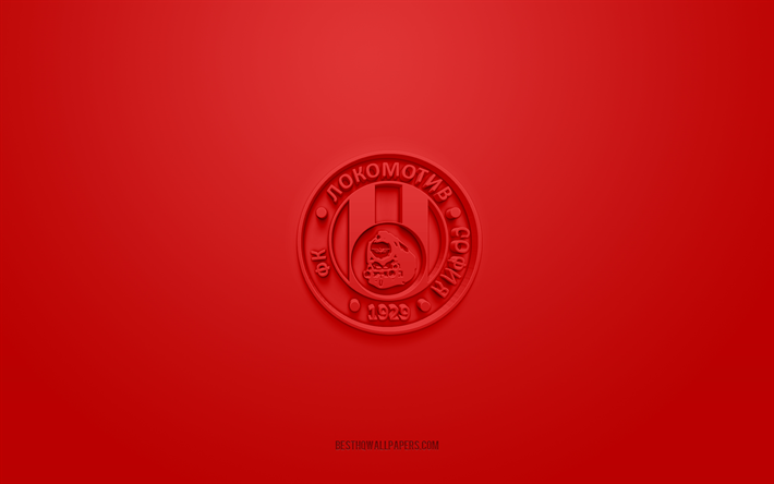 fc lokomotiv 1929 sofia, yaratıcı 3d logo, kırmızı arka plan, bulgaristan birinci ligi, 3d amblem, bulgar futbol takımı, bulgaristan, 3d sanat, parva liga, futbol, ​​fc lokomotiv 1929 sofia 3d logo