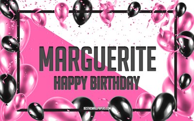 grattis p&#229; f&#246;delsedagen marguerite, f&#246;delsedagsballongbakgrund, marguerite, tapeter med namn, marguerite grattis p&#229; f&#246;delsedagen, rosa ballongers f&#246;delsedagsbakgrund, gratulationskort, marguerite f&#246;delsedag
