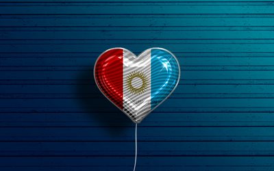 I Love Cordoba, 4k, realistic balloons, blue wooden background, Day of Cordoba, Argentine provinces, flag of Cordoba, Argentina, balloon with flag, Provinces of Argentina, Cordoba flag, Cordoba