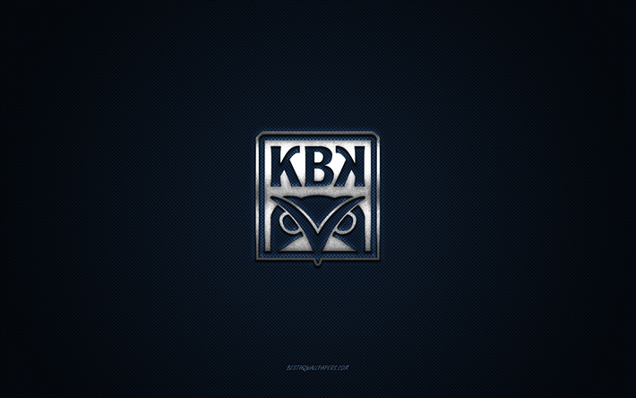 kristiansund bk, squadra di calcio norvegese, logo blu, sfondo blu in fibra di carbonio, eliteserien, calcio, kristiansund, norvegia, logo kristiansund bk