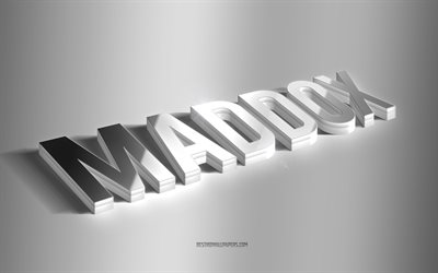 maddox, silver 3d konst, gr&#229; bakgrund, tapeter med namn, maddox namn, maddox gratulationskort, 3d konst, bild med maddox namn