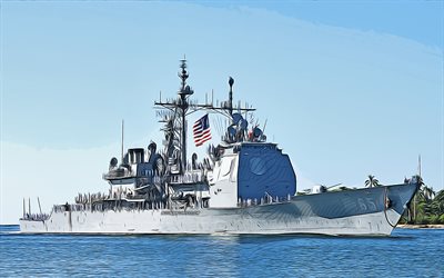 USS Chosin, 4k, vector art, CG-65, guided-missile cruisers, United States Navy, US army, abstract ships, battleship, US Navy, Ticonderoga-class, USS Chosin CG-65