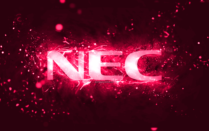 necピンクのロゴ, 4k, ピンクのネオンライト, クリエイティブ, ピンクの抽象的な背景, necロゴ, ブランド, nec