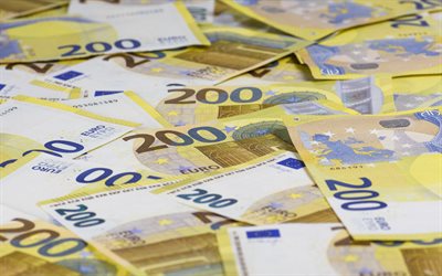 200 Euro banknotes, background with euro money, 200 euro, money background, European Union, 200 euro background