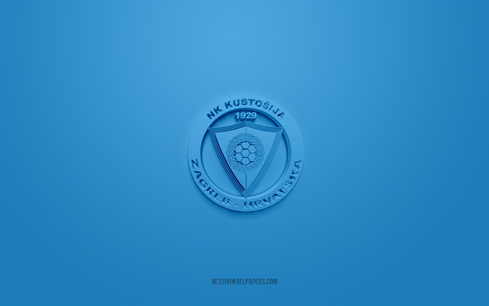 NK Kustosija, creative 3D logo, blue background, Druga HNL, 3d emblem, Croatian football club, Croatian Second Football League, Kustosija, Croatia, 3d art, football, NK Kustosija 3d logo