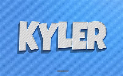 kyler, blauer linienhintergrund, tapeten mit namen, kyler-name, m&#228;nnliche namen, kyler-gru&#223;karte, strichzeichnungen, bild mit kyler-namen
