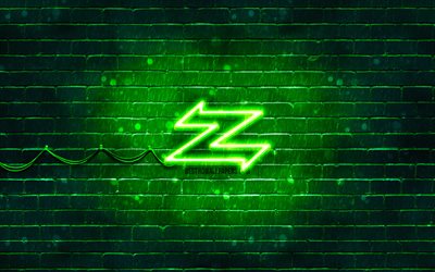Zagato green logo, 4k, green brickwall, Zagato logo, cars brands, Zagato neon logo, Zagato