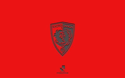 kyoto sanga fc, sfondo rosso, squadra di calcio giapponese, emblema del kyoto sanga fc, j1 league, giappone, calcio, logo del kyoto sanga fc