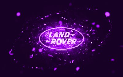 land rover menekşe logosu, 4k, menekşe neon ışıkları, yaratıcı, menekşe soyut arka plan, land rover logosu, araba markaları, land rover