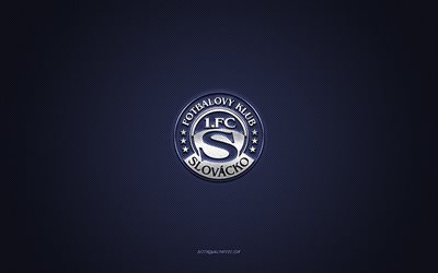 fc slovacko, tschechischer fußballverein, weißes logo, blauer kohlefaserhintergrund, tschechische erste liga, fußball, uherske hradiete, tschechische republik, logo des fc slovacko