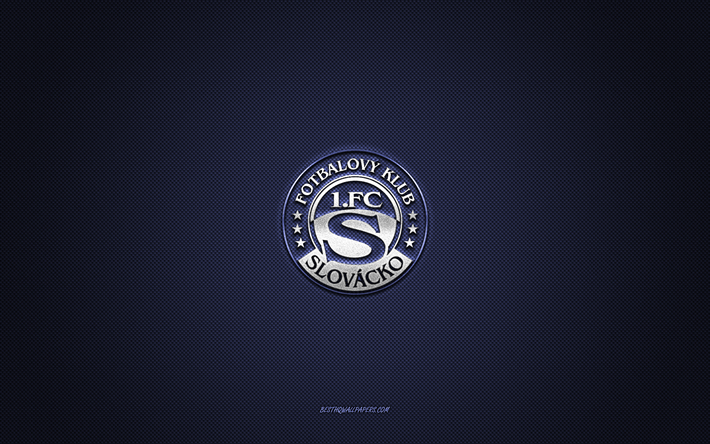 fc slovacko, tsekin jalkapalloseura, valkoinen logo, sininen hiilikuitu tausta, tsekin ykk&#246;sliiga, jalkapallo, uherske hradiete, tšekki, fc slovacko logo