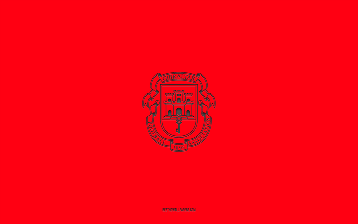 Gibraltar national football team, red background, football team, emblem, UEFA, Gibraltar, football, Gibraltar national football team logo, Europe