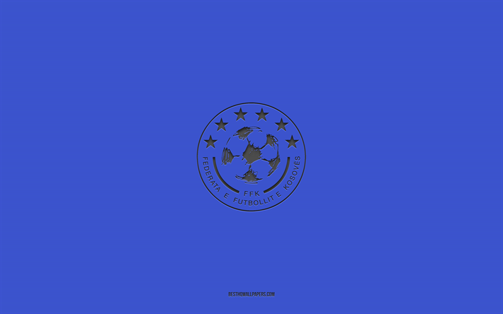 kosovo-fu&#223;ballnationalmannschaft, blauer hintergrund, fu&#223;ballmannschaft, emblem, uefa, kosovo, fu&#223;ball, logo der kosovo-fu&#223;ballnationalmannschaft, europa