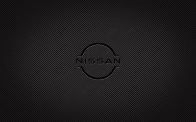 Nissan carbon logo, 4k, grunge art, carbon background, creative, Nissan black logo, cars brands, Nissan logo, Nissan