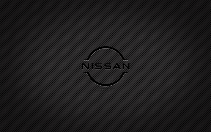 Nissan carbon logo, 4k, grunge art, carbon background, creative, Nissan black logo, cars brands, Nissan logo, Nissan