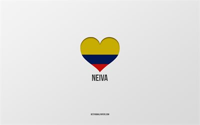 I Love Neiva, Colombian cities, Day of Neiva, gray background, Neiva, Colombia, Colombian flag heart, favorite cities, Love Neiva