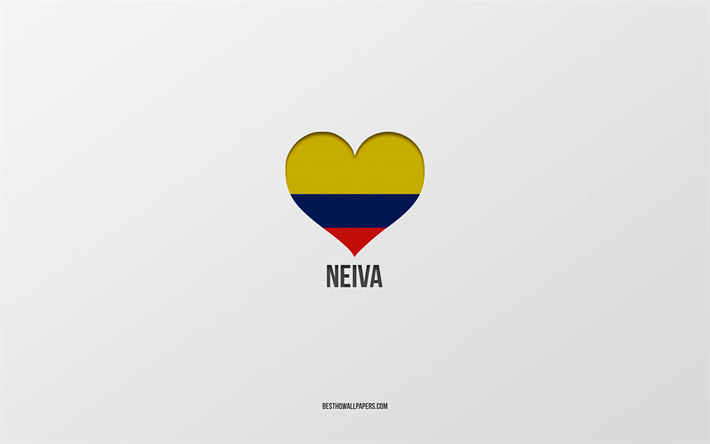 i love neiva, villes colombiennes, journ&#233;e de neiva, fond gris, neiva, colombie, cœur du drapeau colombien, villes pr&#233;f&#233;r&#233;es, love neiva