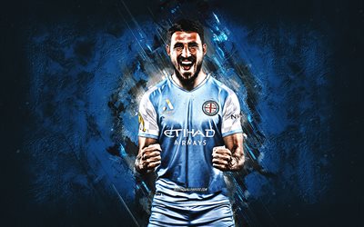Mathew Leckie, Melbourne City FC, Australian football player, portrait, blue stone background, Leckie Melbourne City, football