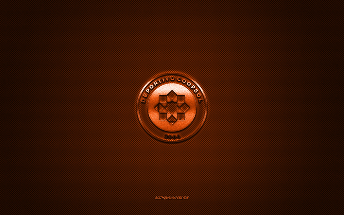 deportivo coopsol, peruanischer fu&#223;ballverein, orangefarbenes logo, orangefarbenes logo kohlefaserhintergrund, liga 1, fu&#223;ball, peruanische primera division, huaral, peru, deportivo coopsol logo