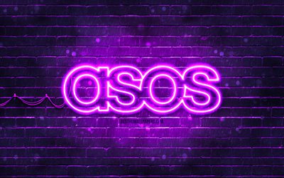ASOS violet logo, 4k, violet brickwall, ASOS logo, brands, ASOS neon logo, ASOS