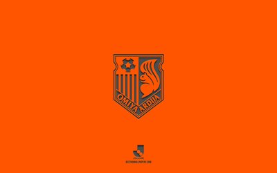 omiya ardija, orange bakgrund, japanskt fotbollslag, omiya ardija emblem, j2 league, japan, fotboll, omiya ardija logotyp