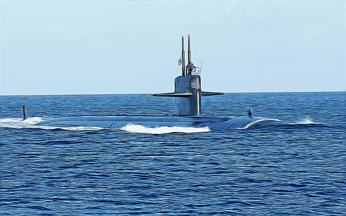 USS Chicago, 4k, vector art, SSN-721, submarines, United States Navy, US army, abstract ships, battleship, US Navy, Los Angeles-class, USS Chicago SSN-721