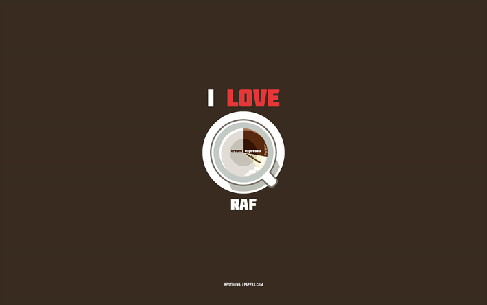 receta de raph, 4k, taza con ingredientes de raph, caf&#233; raf, i love raph coffee, fondo marr&#243;n, raph coffee, recetas de caf&#233;, ingredientes de caf&#233; raph