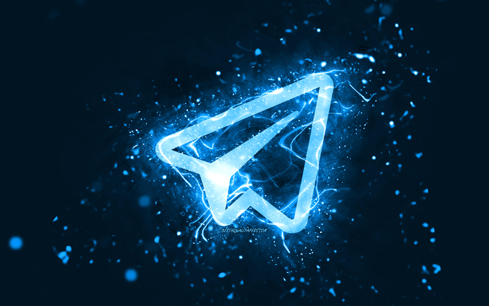 telegramm blaues logo, 4k, blaue neonlichter, kreativer, blauer abstrakter hintergrund, telegrammlogo, soziales netzwerk, telegramm