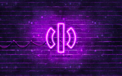 HiPhi violet logo, 4k, violet brickwall, HiPhi logo, cars brands, HiPhi neon logo, HiPhi