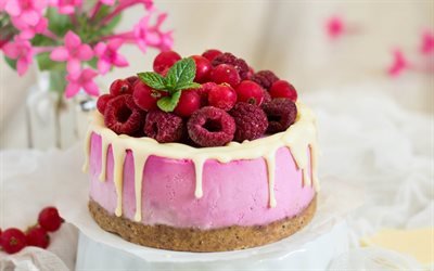 raspberry cheesecake, cakes, pastries, sweets, raspberries