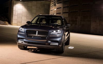Lincoln Aviator, 2019, front view, exterior, new luxury SUV, blue Aviator, American cars, electric cars, Lincoln