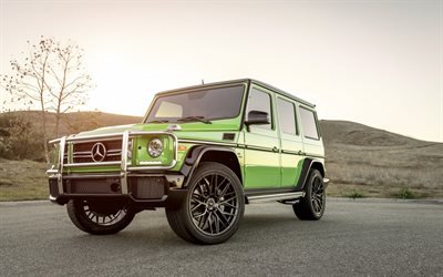 Mercedes-Benz G63, AMG 2018, tuning, German SUV, front view, black, Green G63, W463, Mercedes