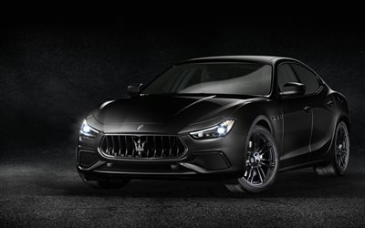 Maserati Ghibli S, Q4 Nerissimo, 2018, exterior, black luxury sedan, tuning, front view, new black Ghibli, italian cars, Maserati