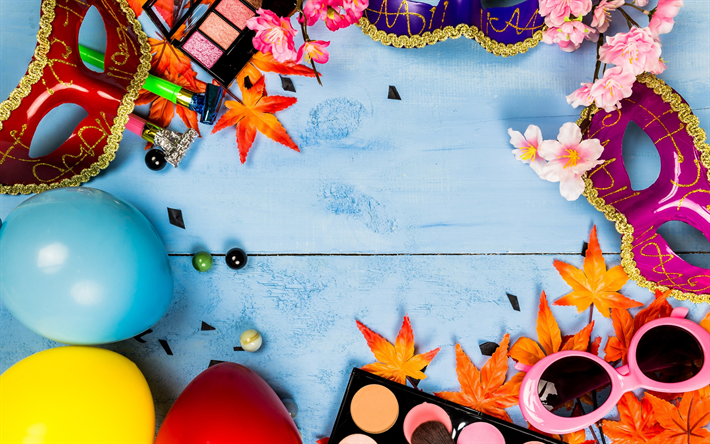 karnaval, Maskeler, renkli toplar, tatil konseptleri, doğum g&#252;n&#252;