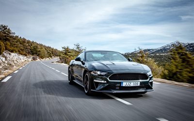 Ford Mustang Bullitt, carretera, 4k, 2018 coches, coches del m&#250;sculo, verde Mustang, Ford