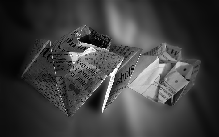 paper ships, 4k, monochrome, newspapers, blur, paper