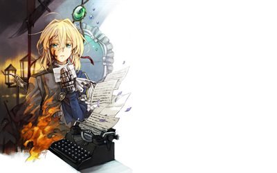 violett evergarden, schreibmaschine, schreiben, manga, anime charaktere