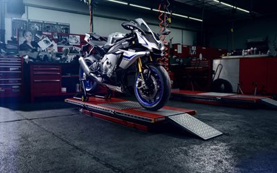 Yamaha YZF-R1M, 2018, new sports motorcycle, garage, Japanese motorcycles, Yamaha