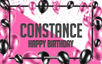 Buon compleanno Costanza, Sfondo di palloncini di compleanno, Costanza, sfondi con nomi, Buon compleanno di Costanza, Sfondo di compleanno di palloncini rosa, biglietto di auguri, Compleanno di Costanza