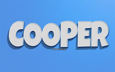 Cooper, fond de lignes bleues, fonds d&#39;&#233;cran avec noms, nom de Cooper, noms masculins, carte de voeux Cooper, dessin au trait, photo avec nom de Cooper