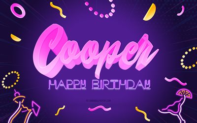 Buon compleanno Cooper, 4k, Sfondo festa viola, Cooper, arte creativa, Nome Cooper, Compleanno Cooper, Sfondo festa di compleanno