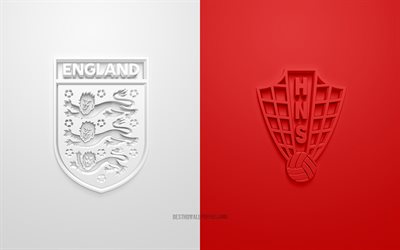 England vs Croatia, UEFA Euro 2020, Group A, 3D logos, red white background, Euro 2020, football match, England national football team, Croatia national football team