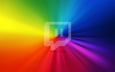 Logo Twitch, 4k, vortice, social network, sfondi arcobaleno, opere d&#39;arte, Twitch