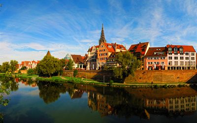 Ulm, 4k, skyline cityscapes, summer, embankment, german cities, Europe, Germany, Cities of Germany, Ulm Germany, cityscapes
