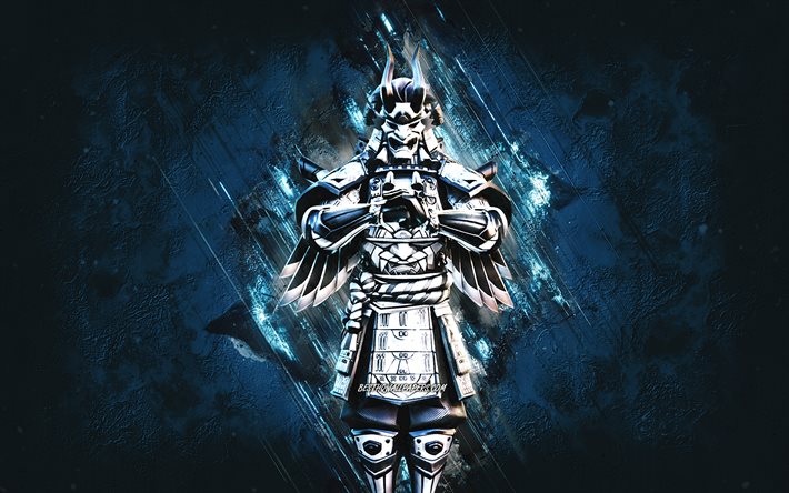 Fortnite Corrupted Shogun Skin, Fortnite, personagens principais, fundo de pedra azul, Corrupted Shogun, Fortnite skins, Corrupted Shogun Skin, Corrupted Shogun Fortnite, Fortnite characters
