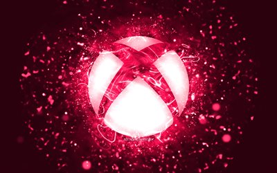 شعار Xbox باللون الوردي, 4 ك, أضواء النيون الوردي, إبْداعِيّ ; مُبْتَدِع ; مُبْتَكِر ; مُبْدِع, خلفية مجردة الوردي, شعار Xbox, سیستم عامل, اكس بوكس