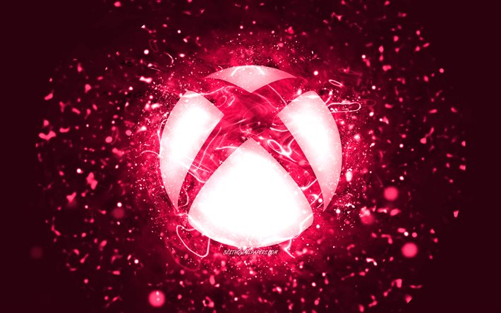 Xbox pink logo, 4k, pink neon lights, creative, pink abstract background, Xbox logo, OS, Xbox