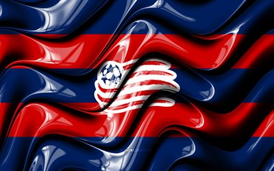 New England Revolution flag, 4k, blue and red 3D waves, MLS, american soccer team, football, New England Revolution logo, soccer, New England Revolution FC