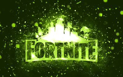 Fortnite lime logo, 4k, lime neon lights, creative, lime abstract background, Fortnite logo, online games, Fortnite