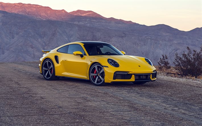 Porsche 911 Turbo, 4k, sunset, 2021 cars, supercars, 2021 Porsche 911 Turbo, german cars, Porsche